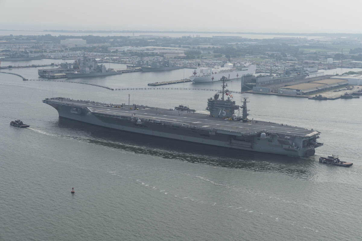 Aircraft carrier USS Harry S. Truman alongside the piers at Naval Station Norfolk, Virginia