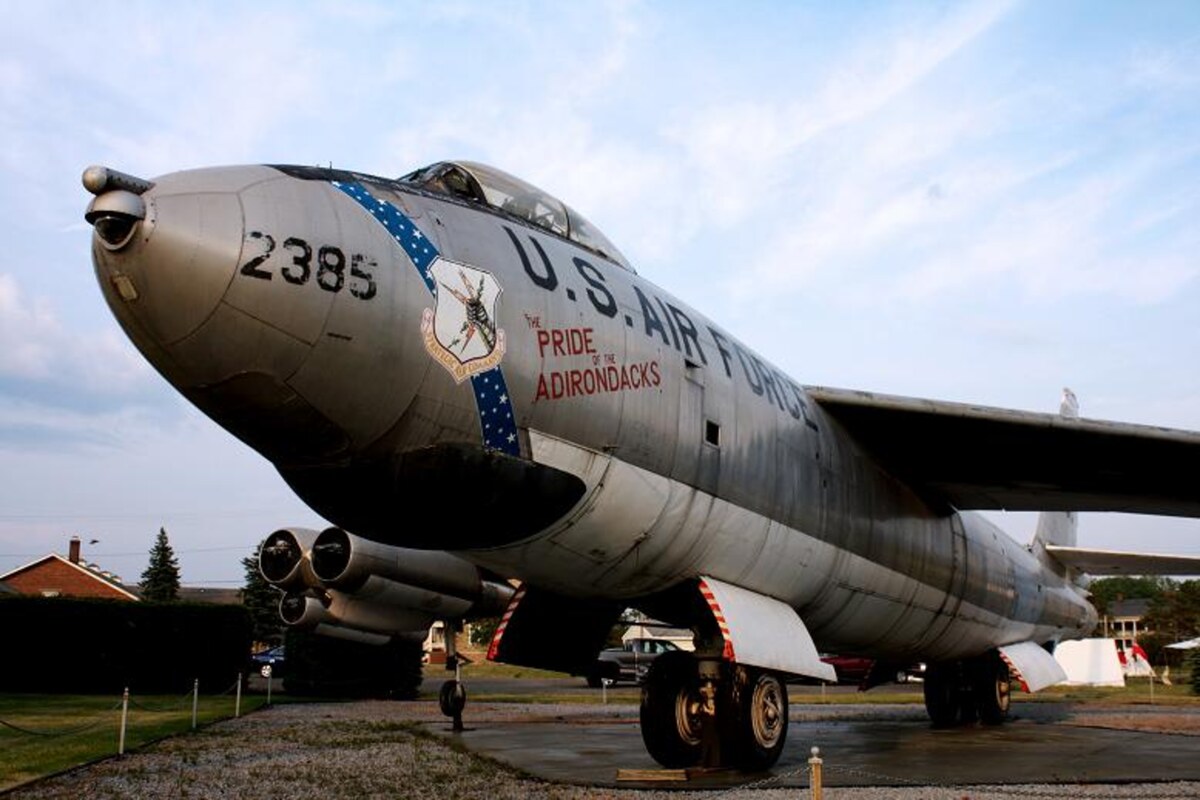 B-47 Stratojet static display marking the former Strategic Air Command base at Plattsburgh, New York