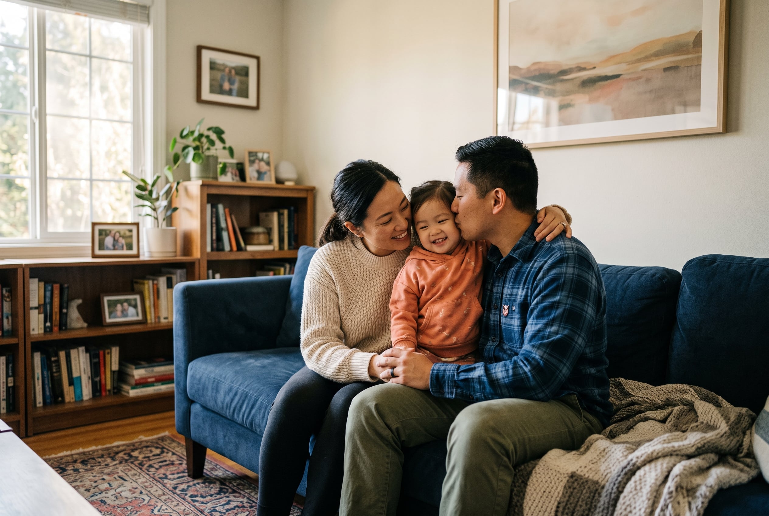 A veteran and their family together at home, reflecting financial peace of mind
