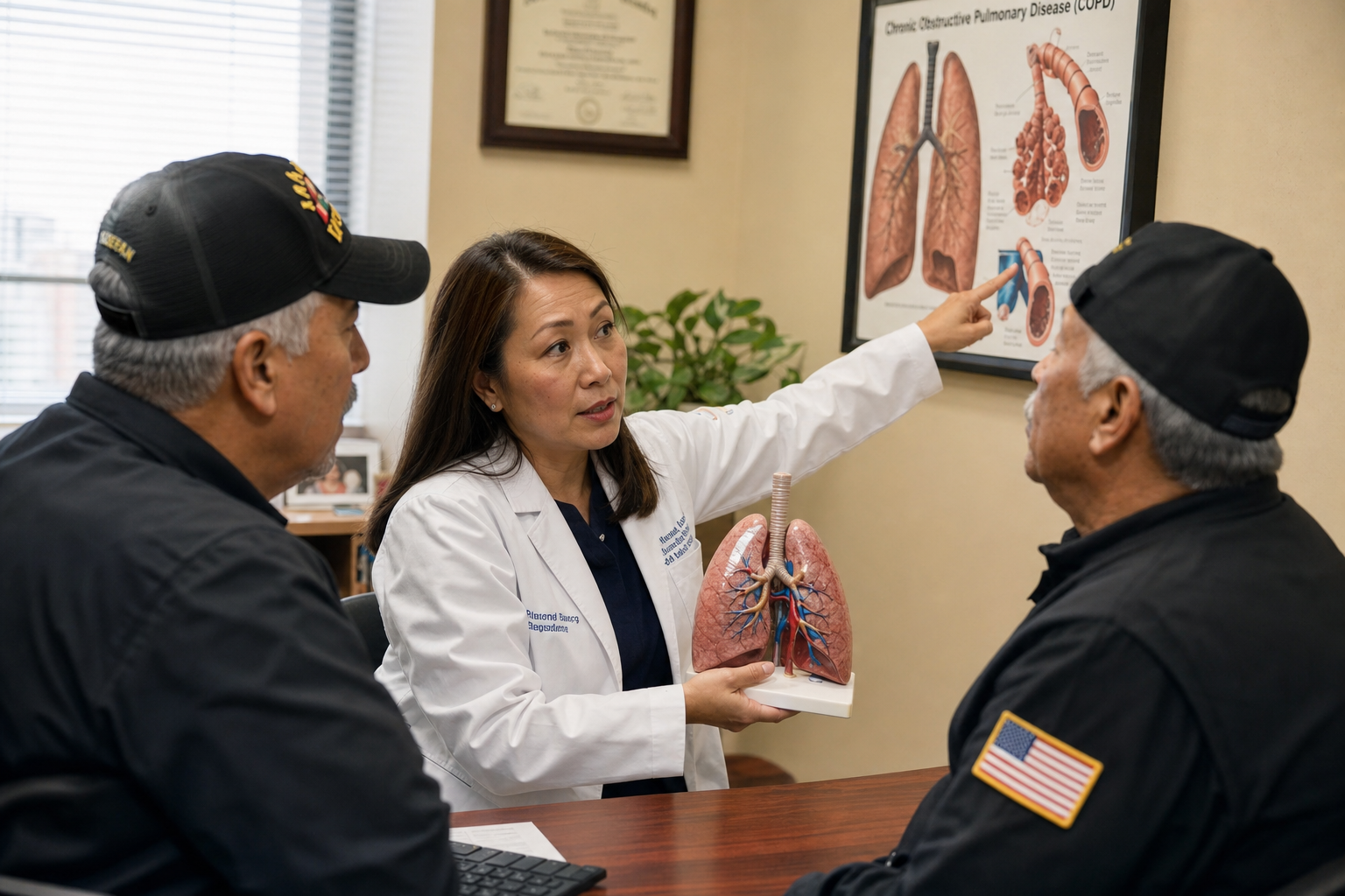 Expert consensus committee reviewing veteran health evidence around a conference table