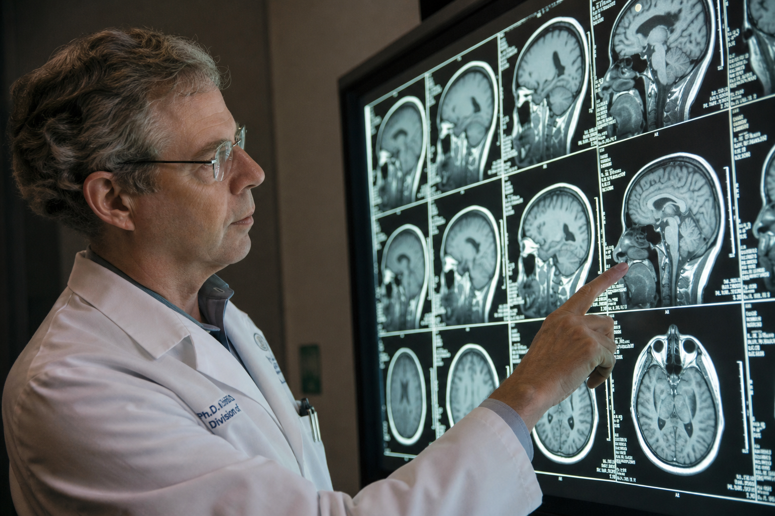 Neurologist reviewing brain imaging with a veteran who has chronic headaches