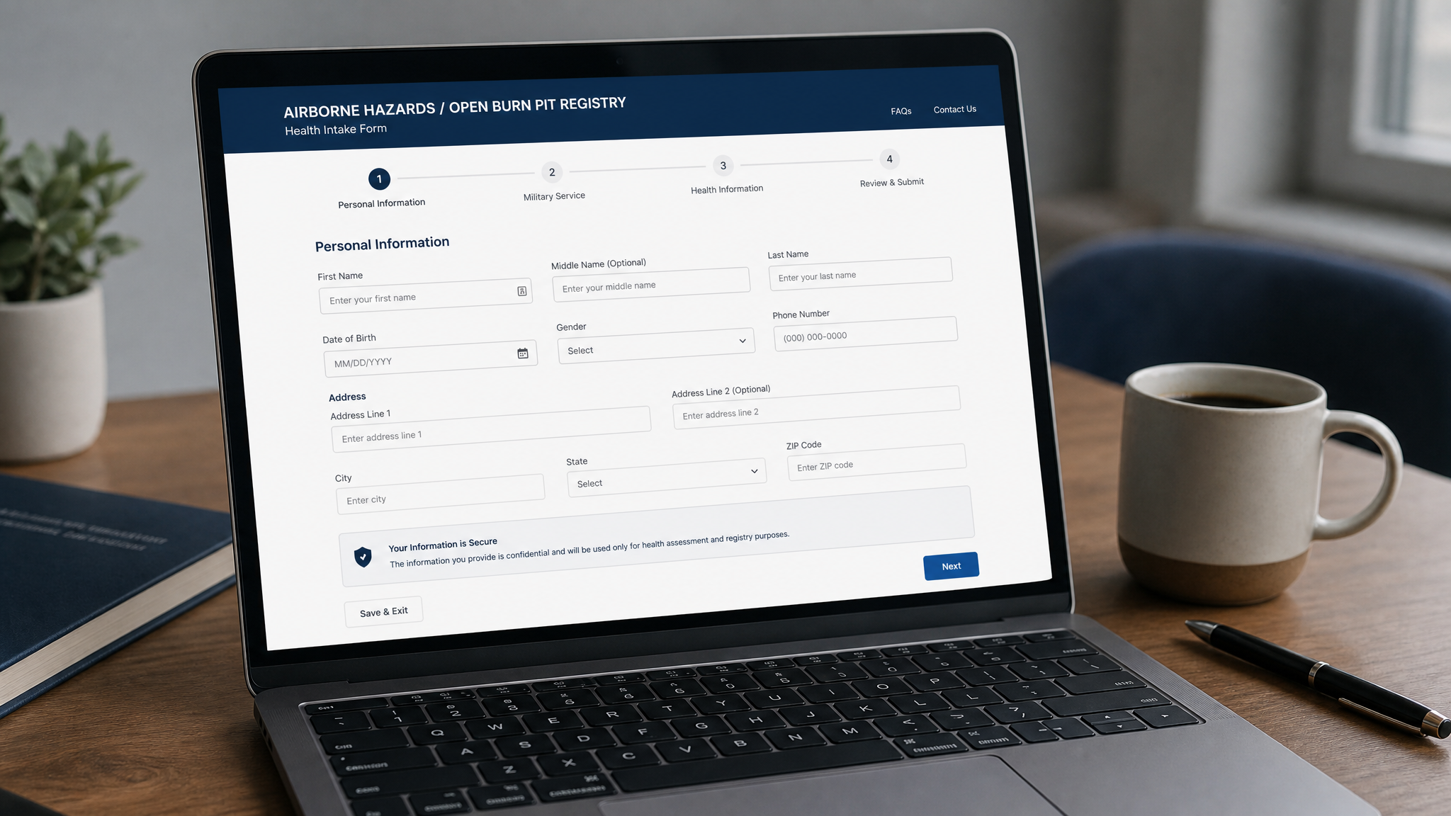 Veteran completing a VA environmental exposure registry questionnaire