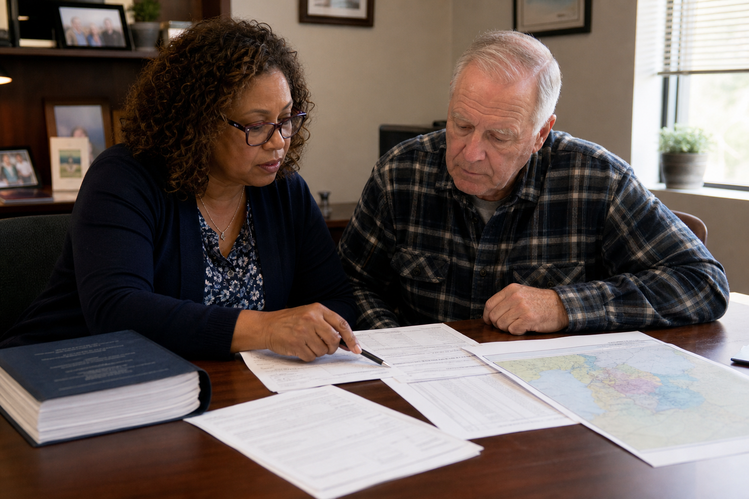 An accredited claims advocate pointing out a date range on a veteran’s deployment orders and service records